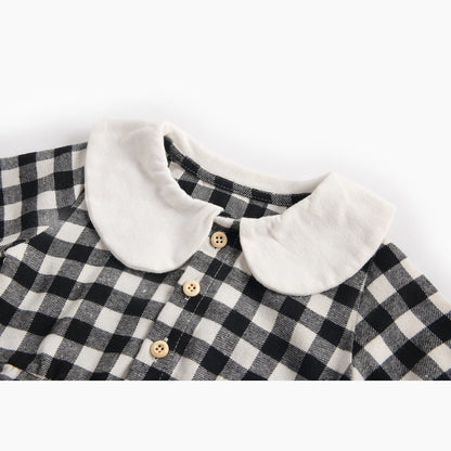MyKids-USA® Baby Girl Plaid Pattern Doll Collar Design Long Sleeve bodysuit With Buttons