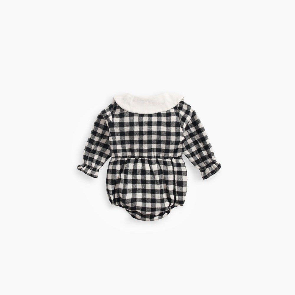 MyKids-USA® Baby Girl Plaid Pattern Doll Collar Design Long Sleeve bodysuit With Buttons