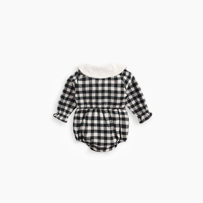 MyKids-USA® Baby Girl Plaid Pattern Doll Collar Design Long Sleeve bodysuit With Buttons
