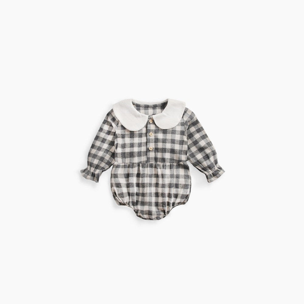 MyKids-USA® Baby Girl Plaid Pattern Doll Collar Design Long Sleeve bodysuit With Buttons