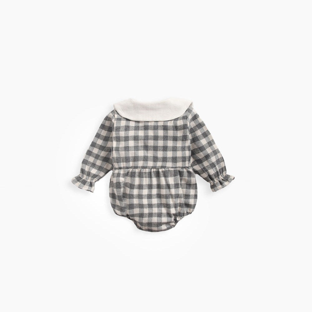 MyKids-USA® Baby Girl Plaid Pattern Doll Collar Design Long Sleeve bodysuit With Buttons