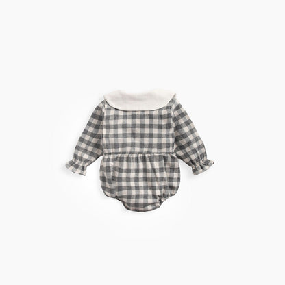 MyKids-USA® Baby Girl Plaid Pattern Doll Collar Design Long Sleeve bodysuit With Buttons