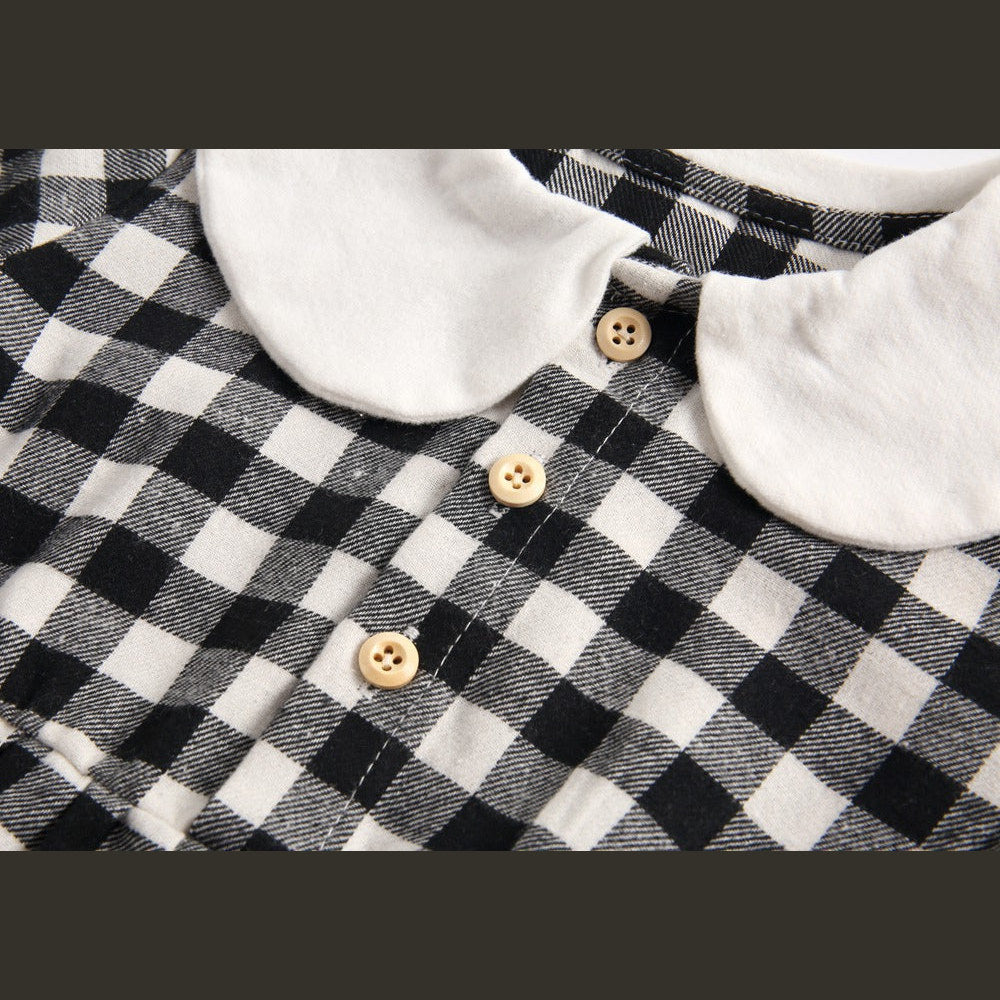 MyKids-USA® Baby Girl Plaid Pattern Doll Collar Design Long Sleeve bodysuit With Buttons