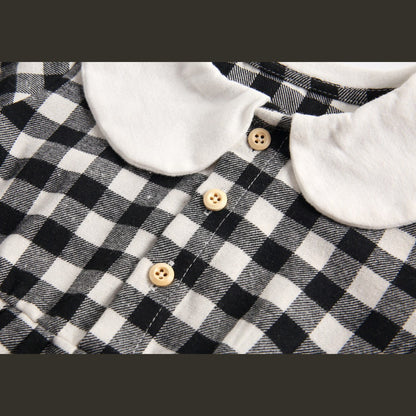 MyKids-USA® Baby Girl Plaid Pattern Doll Collar Design Long Sleeve bodysuit With Buttons