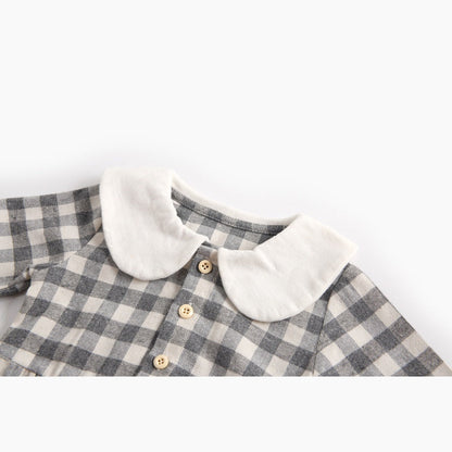MyKids-USA® Baby Girl Plaid Pattern Doll Collar Design Long Sleeve bodysuit With Buttons
