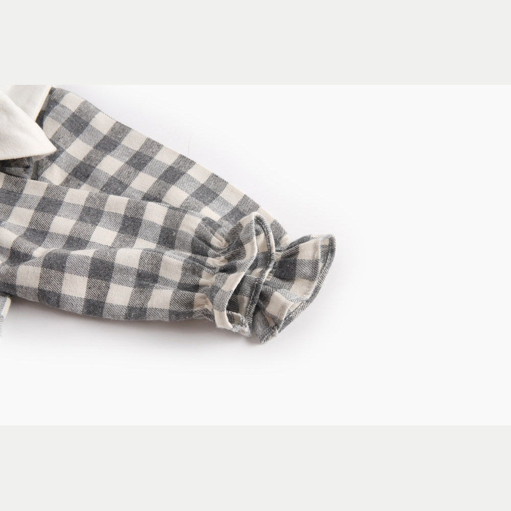 MyKids-USA® Baby Girl Plaid Pattern Doll Collar Design Long Sleeve bodysuit With Buttons