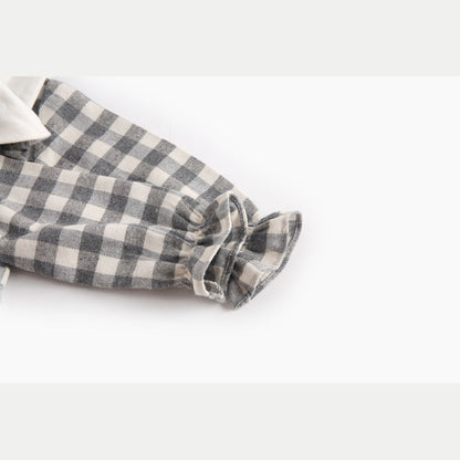 MyKids-USA® Baby Girl Plaid Pattern Doll Collar Design Long Sleeve bodysuit With Buttons