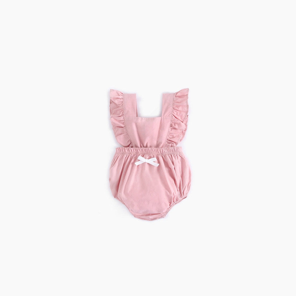 MyKids-USA® Baby Girl Square Collar Lace Design Denim Fabric Sleeveless Backless bodysuit With Bow Decoration