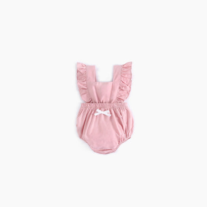 MyKids-USA® Baby Girl Square Collar Lace Design Denim Fabric Sleeveless Backless bodysuit With Bow Decoration