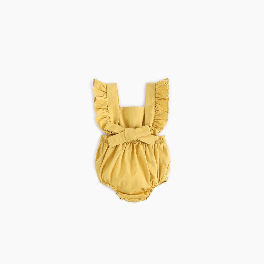 MyKids-USA® Baby Girl Square Collar Lace Design Denim Fabric Sleeveless Backless bodysuit With Bow Decoration