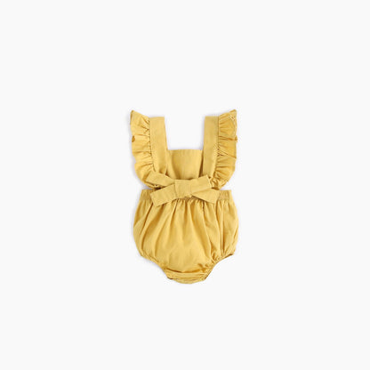 MyKids-USA® Baby Girl Square Collar Lace Design Denim Fabric Sleeveless Backless bodysuit With Bow Decoration