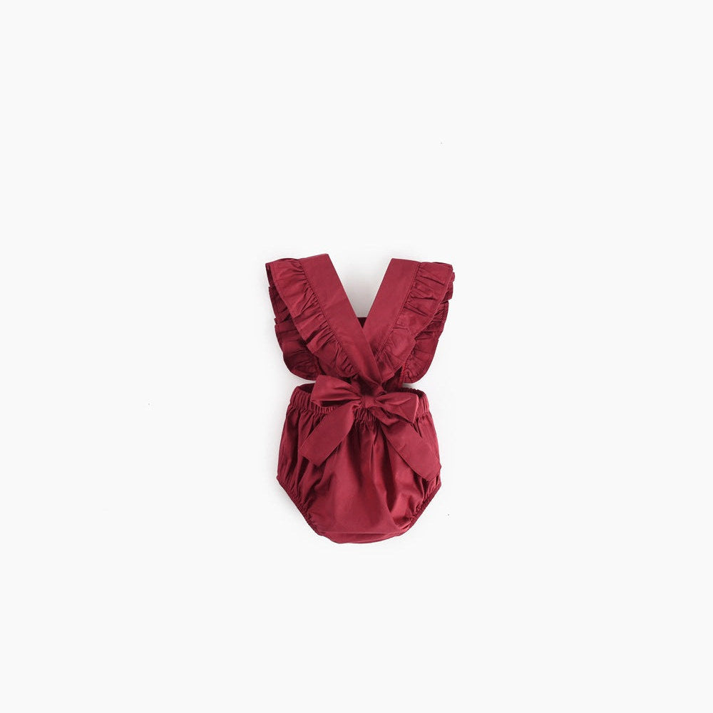 MyKids-USA® Baby Girl Square Collar Lace Design Denim Fabric Sleeveless Backless bodysuit With Bow Decoration