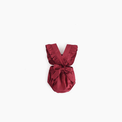 MyKids-USA® Baby Girl Square Collar Lace Design Denim Fabric Sleeveless Backless bodysuit With Bow Decoration