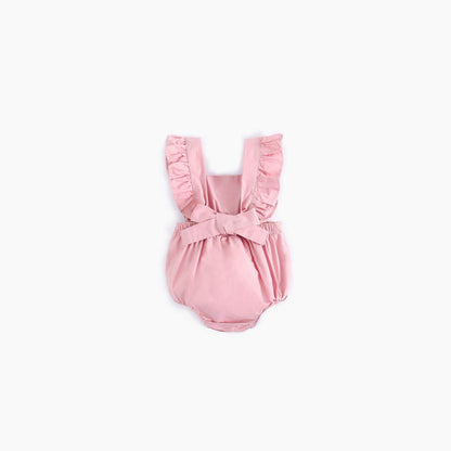 MyKids-USA® Baby Girl Square Collar Lace Design Denim Fabric Sleeveless Backless bodysuit With Bow Decoration