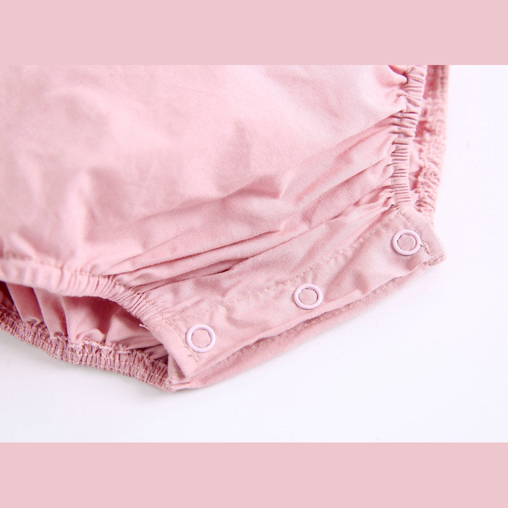 MyKids-USA® Baby Girl Square Collar Lace Design Denim Fabric Sleeveless Backless bodysuit With Bow Decoration
