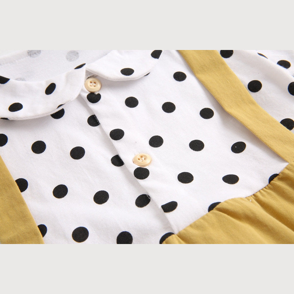 MyKids-USA® Baby Girl Polka Dot Pattern Doll Collar Design Fake Two Piece Backless Long Sleeve bodysuit