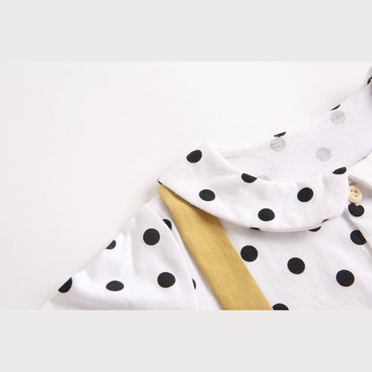 MyKids-USA® Baby Girl Polka Dot Pattern Doll Collar Design Fake Two Piece Backless Long Sleeve bodysuit