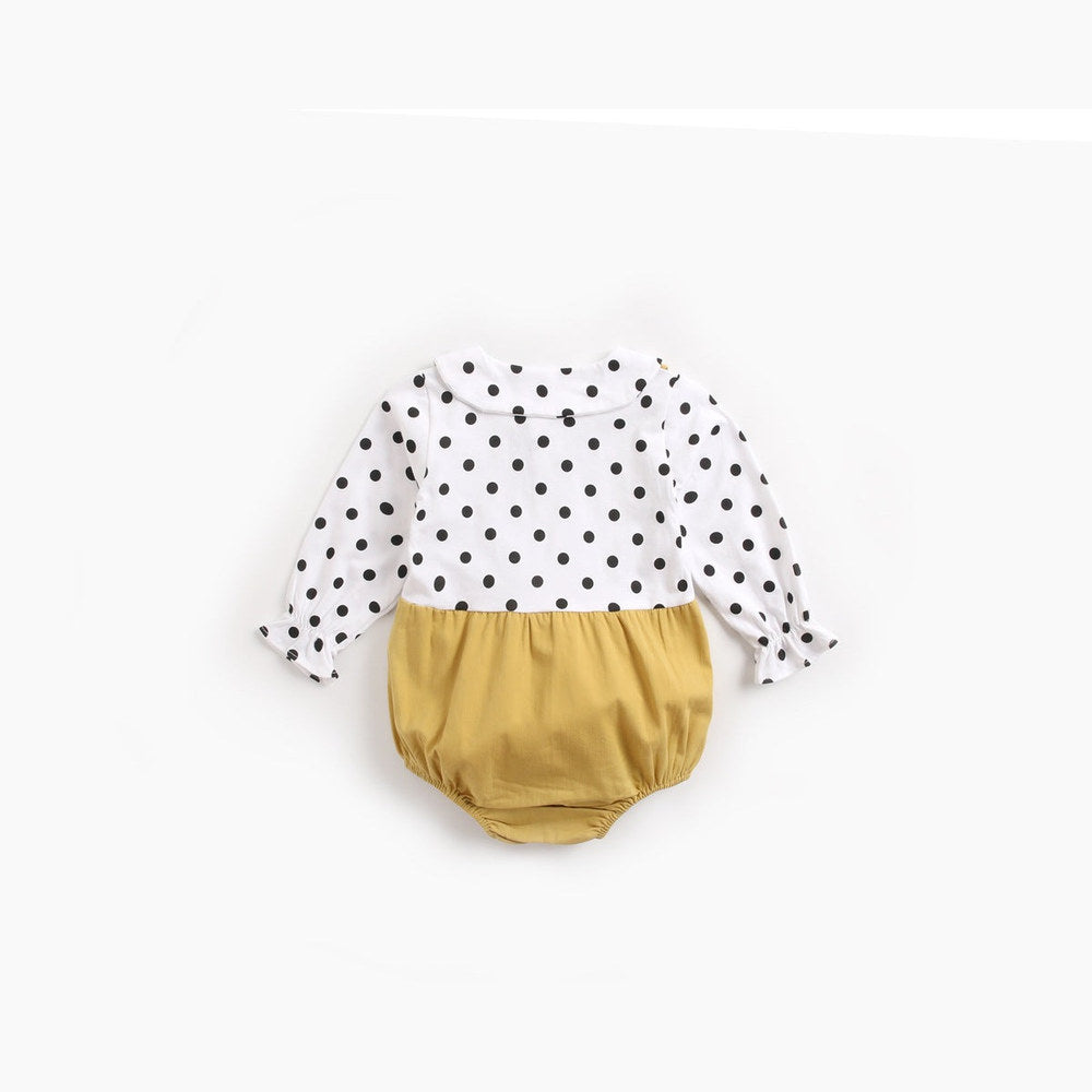 MyKids-USA® Baby Girl Polka Dot Pattern Doll Collar Design Fake Two Piece Backless Long Sleeve bodysuit