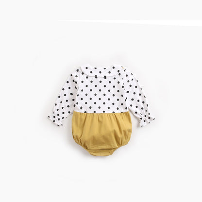 MyKids-USA® Baby Girl Polka Dot Pattern Doll Collar Design Fake Two Piece Backless Long Sleeve bodysuit