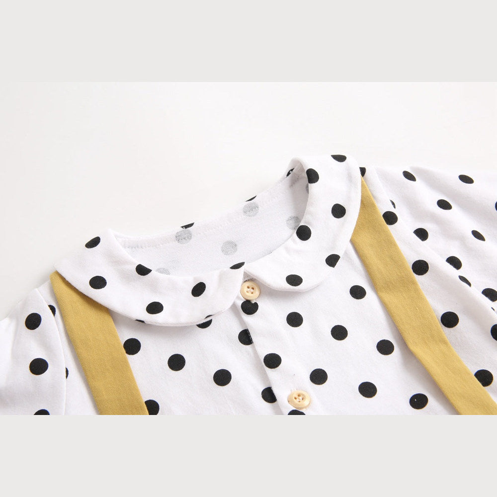 MyKids-USA® Baby Girl Polka Dot Pattern Doll Collar Design Fake Two Piece Backless Long Sleeve bodysuit