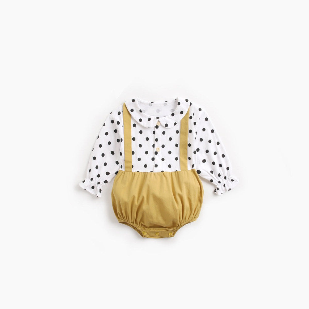 MyKids-USA® Baby Girl Polka Dot Pattern Doll Collar Design Fake Two Piece Backless Long Sleeve bodysuit