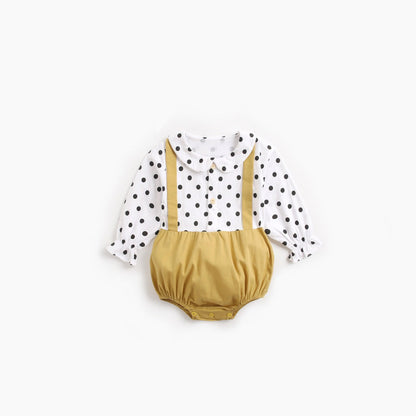 MyKids-USA® Baby Girl Polka Dot Pattern Doll Collar Design Fake Two Piece Backless Long Sleeve bodysuit