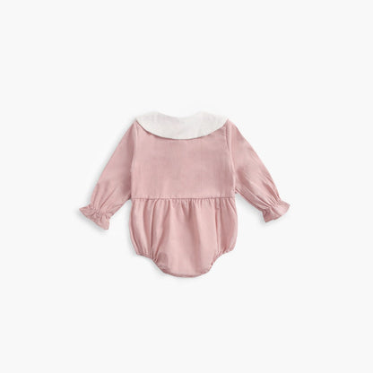 MyKids-USA® Baby Girl Doll Collar Design Solid Color Long Sleeve bodysuit With Buttons
