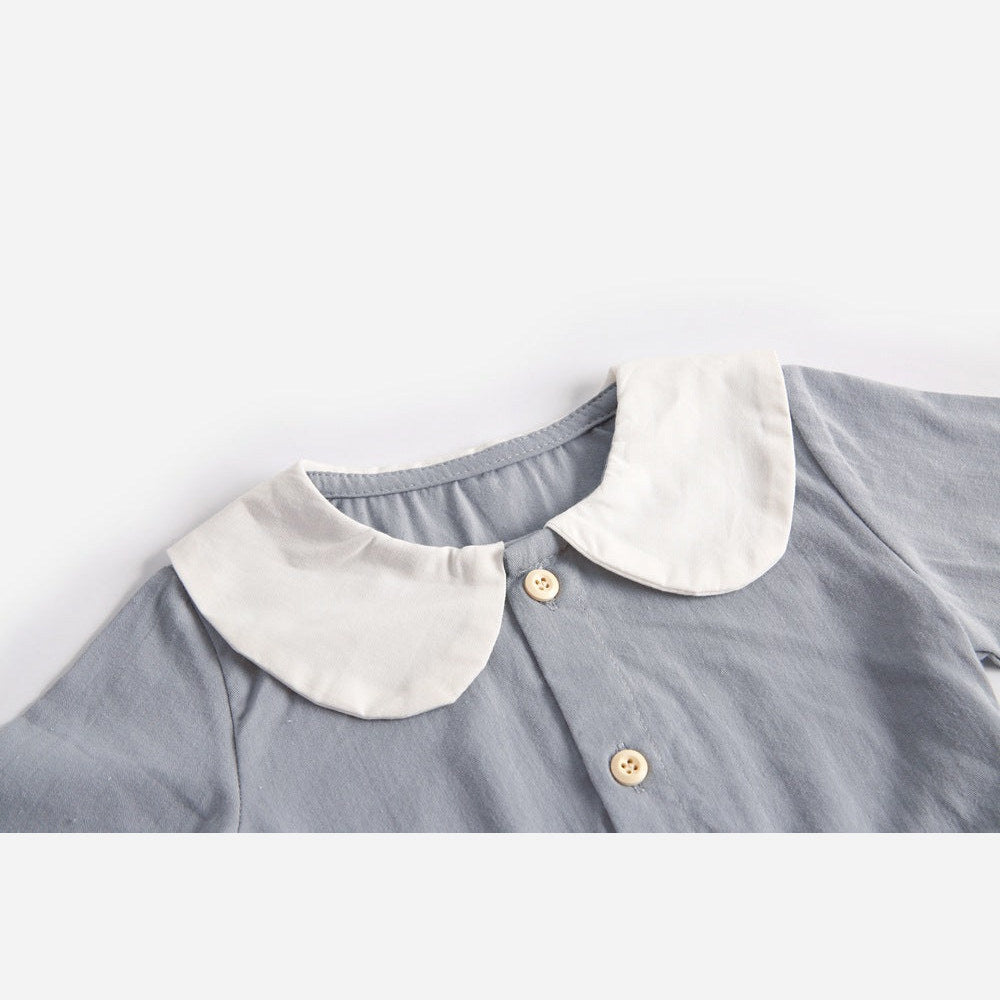 MyKids-USA® Baby Girl Doll Collar Design Solid Color Long Sleeve bodysuit With Buttons