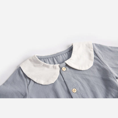 MyKids-USA® Baby Girl Doll Collar Design Solid Color Long Sleeve bodysuit With Buttons