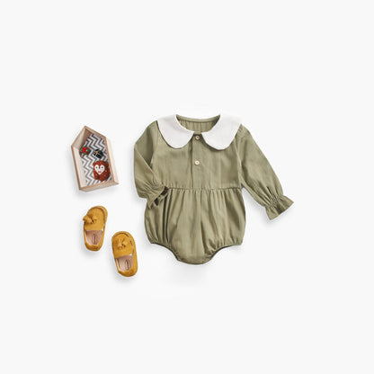 MyKids-USA® Baby Girl Doll Collar Design Solid Color Long Sleeve bodysuit With Buttons