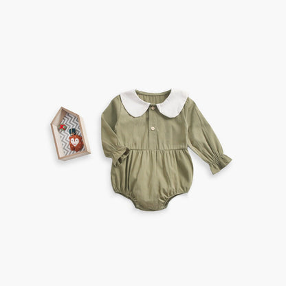 MyKids-USA® Baby Girl Doll Collar Design Solid Color Long Sleeve bodysuit With Buttons