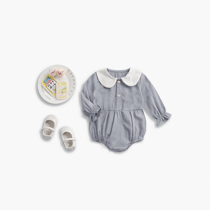 MyKids-USA® Baby Girl Doll Collar Design Solid Color Long Sleeve bodysuit With Buttons