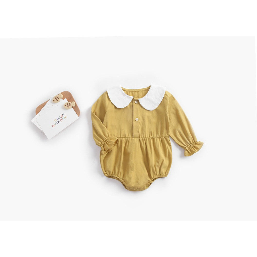 MyKids-USA® Baby Girl Doll Collar Design Solid Color Long Sleeve bodysuit With Buttons