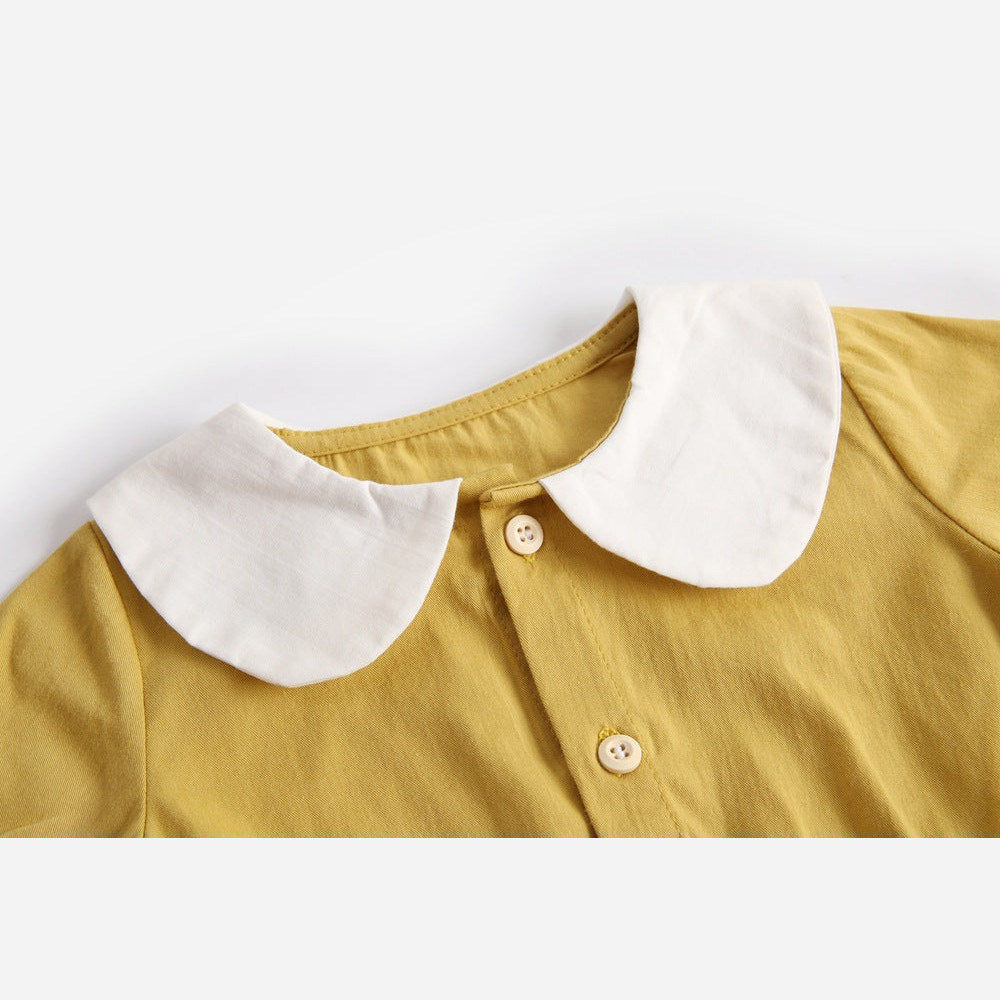 MyKids-USA® Baby Girl Doll Collar Design Solid Color Long Sleeve bodysuit With Buttons