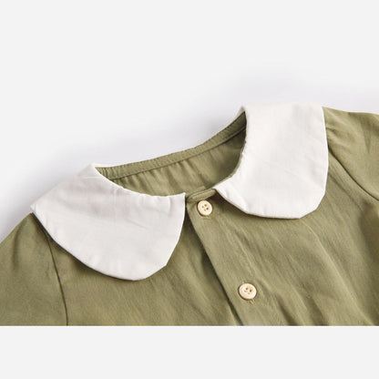 MyKids-USA® Baby Girl Doll Collar Design Solid Color Long Sleeve bodysuit With Buttons