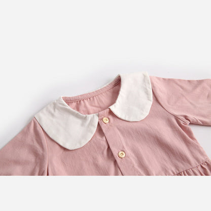 MyKids-USA® Baby Girl Doll Collar Design Solid Color Long Sleeve bodysuit With Buttons