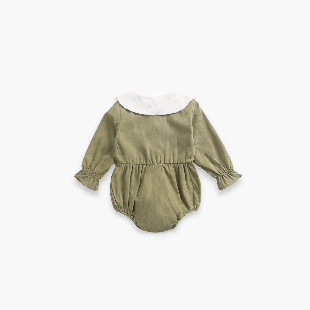 MyKids-USA® Baby Girl Doll Collar Design Solid Color Long Sleeve bodysuit With Buttons