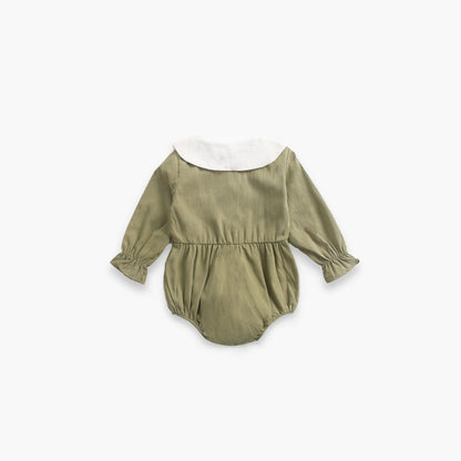 MyKids-USA® Baby Girl Doll Collar Design Solid Color Long Sleeve bodysuit With Buttons