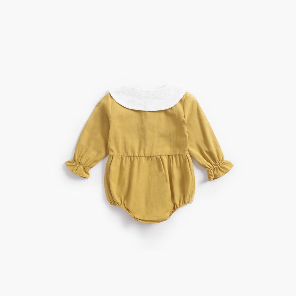 MyKids-USA® Baby Girl Doll Collar Design Solid Color Long Sleeve bodysuit With Buttons