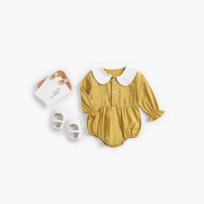 MyKids-USA® Baby Girl Doll Collar Design Solid Color Long Sleeve bodysuit With Buttons