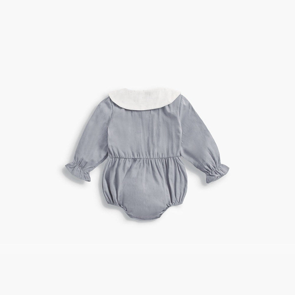 MyKids-USA® Baby Girl Doll Collar Design Solid Color Long Sleeve bodysuit With Buttons