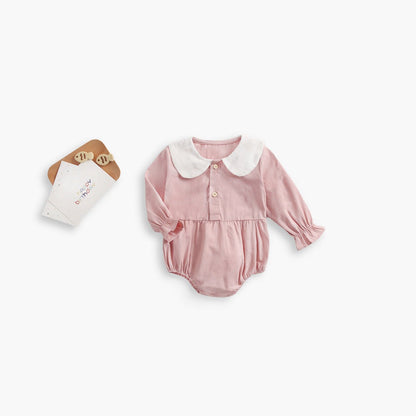 MyKids-USA® Baby Girl Doll Collar Design Solid Color Long Sleeve bodysuit With Buttons