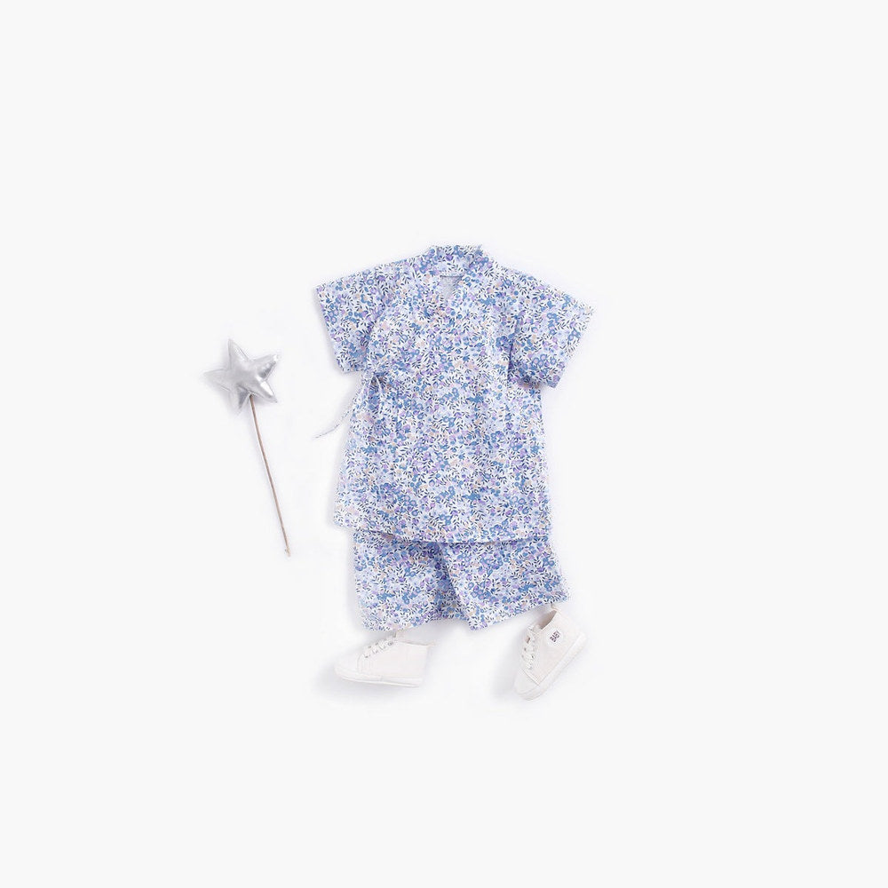 MyKids-USA® Baby Floral Print Belt Design Short-Sleeved Tops Combo Shorts Japanese Sets Pajamas