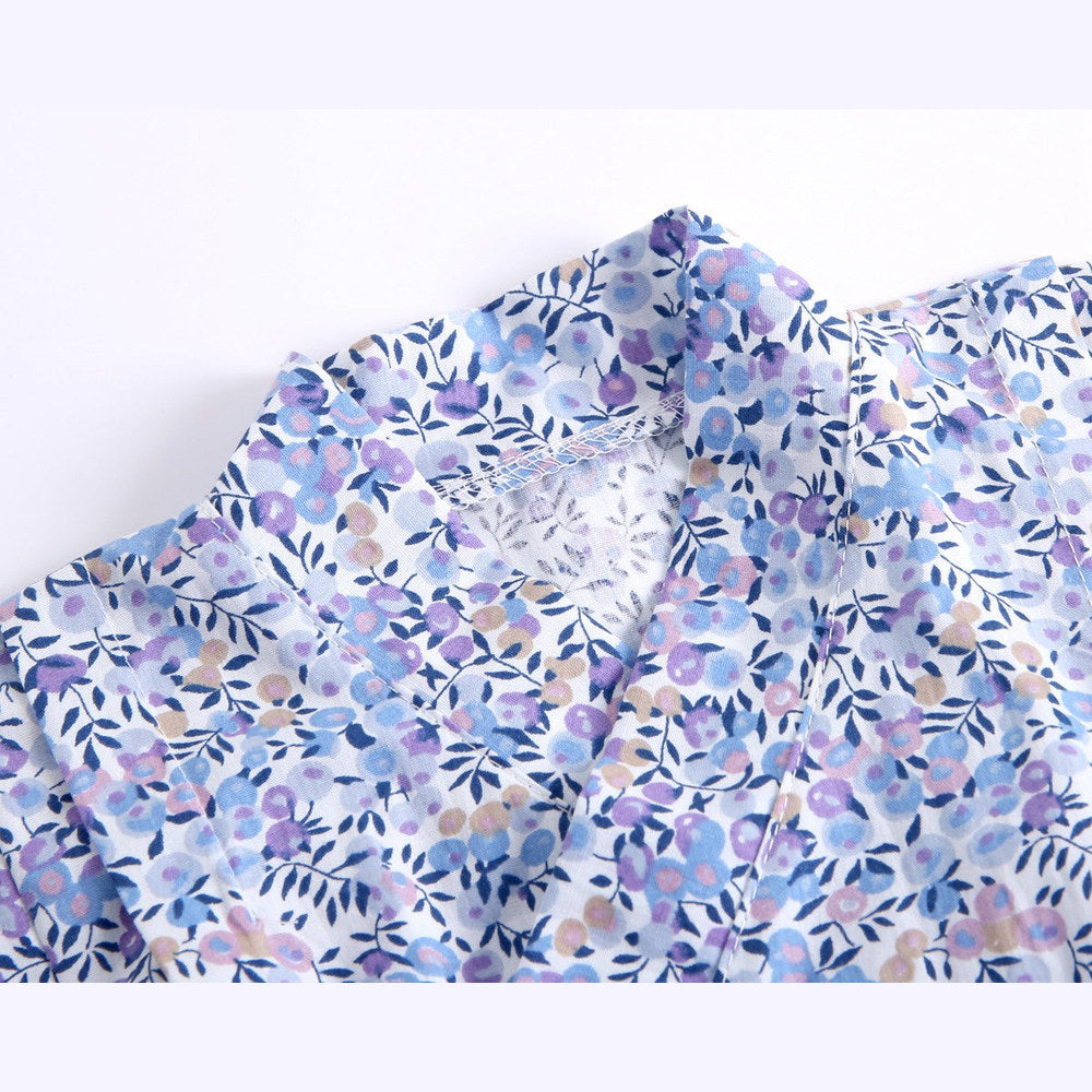 MyKids-USA® Baby Floral Print Belt Design Short-Sleeved Tops Combo Shorts Japanese Sets Pajamas