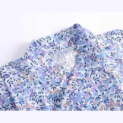 MyKids-USA® Baby Floral Print Belt Design Short-Sleeved Tops Combo Shorts Japanese Sets Pajamas
