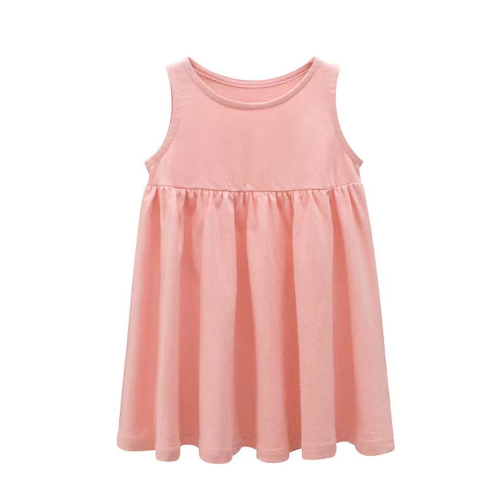 MyKids-USA® Baby Girls Solid Round Collar Design Sleeveless Dress In