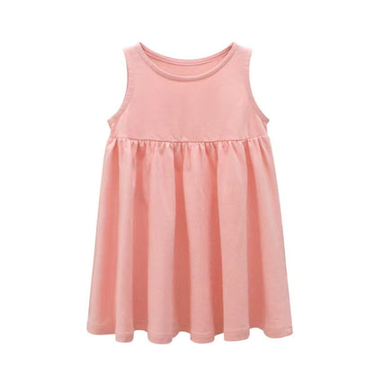 MyKids-USA® Baby Girls Solid Round Collar Design Sleeveless Dress In