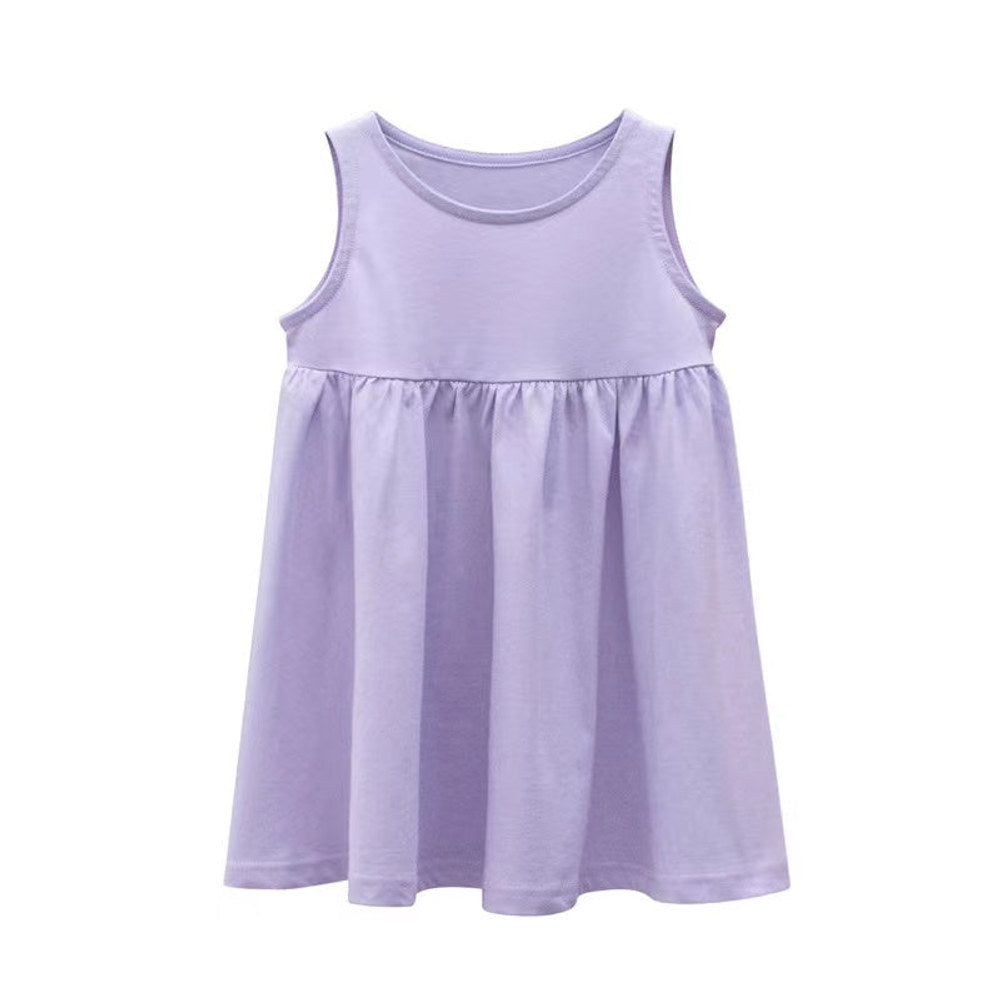 MyKids-USA® Baby Girls Solid Round Collar Design Sleeveless Dress In