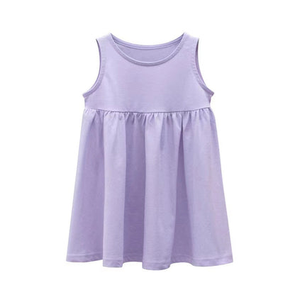 MyKids-USA® Baby Girls Solid Round Collar Design Sleeveless Dress In