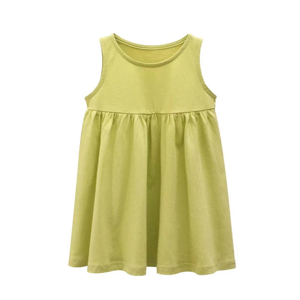 MyKids-USA® Baby Girls Solid Round Collar Design Sleeveless Dress In
